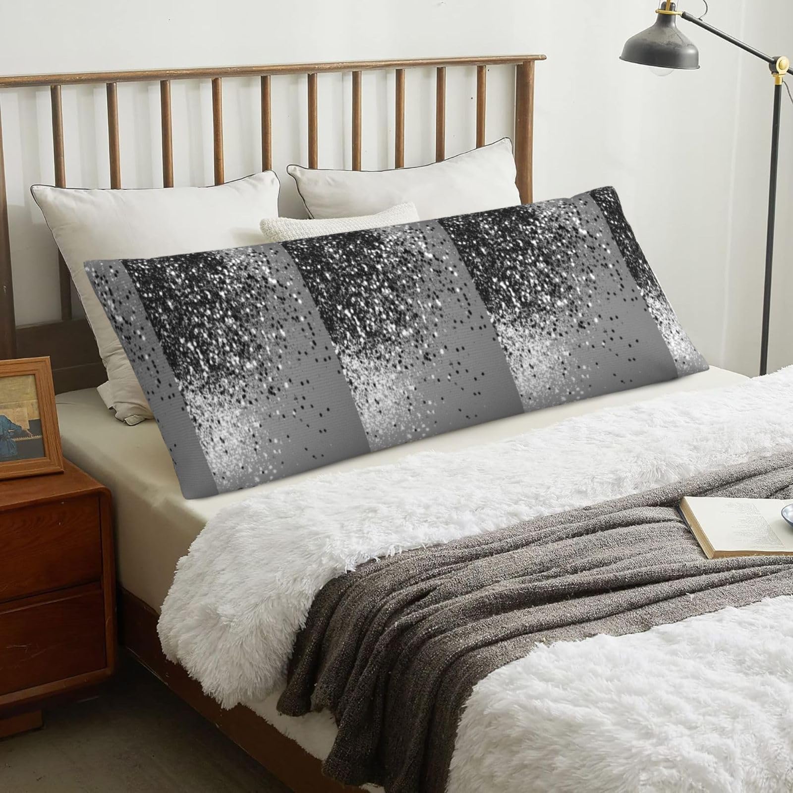 Sparkling Silver Gray, Body Pillow Cover with Zipper,Long Body Pillowcase 20 x 60 in