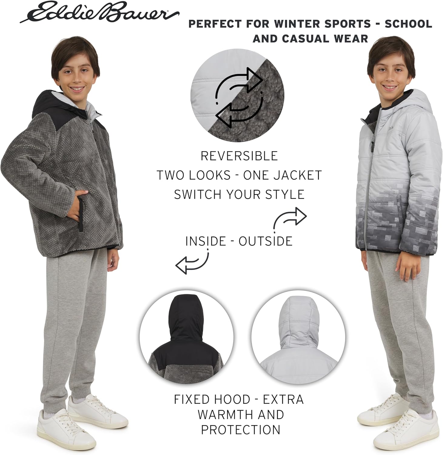 Eddie Bauer Boys' Deer Harbor Reversible Faux Fur Lined Insulated Puffer Jacket - Image 3