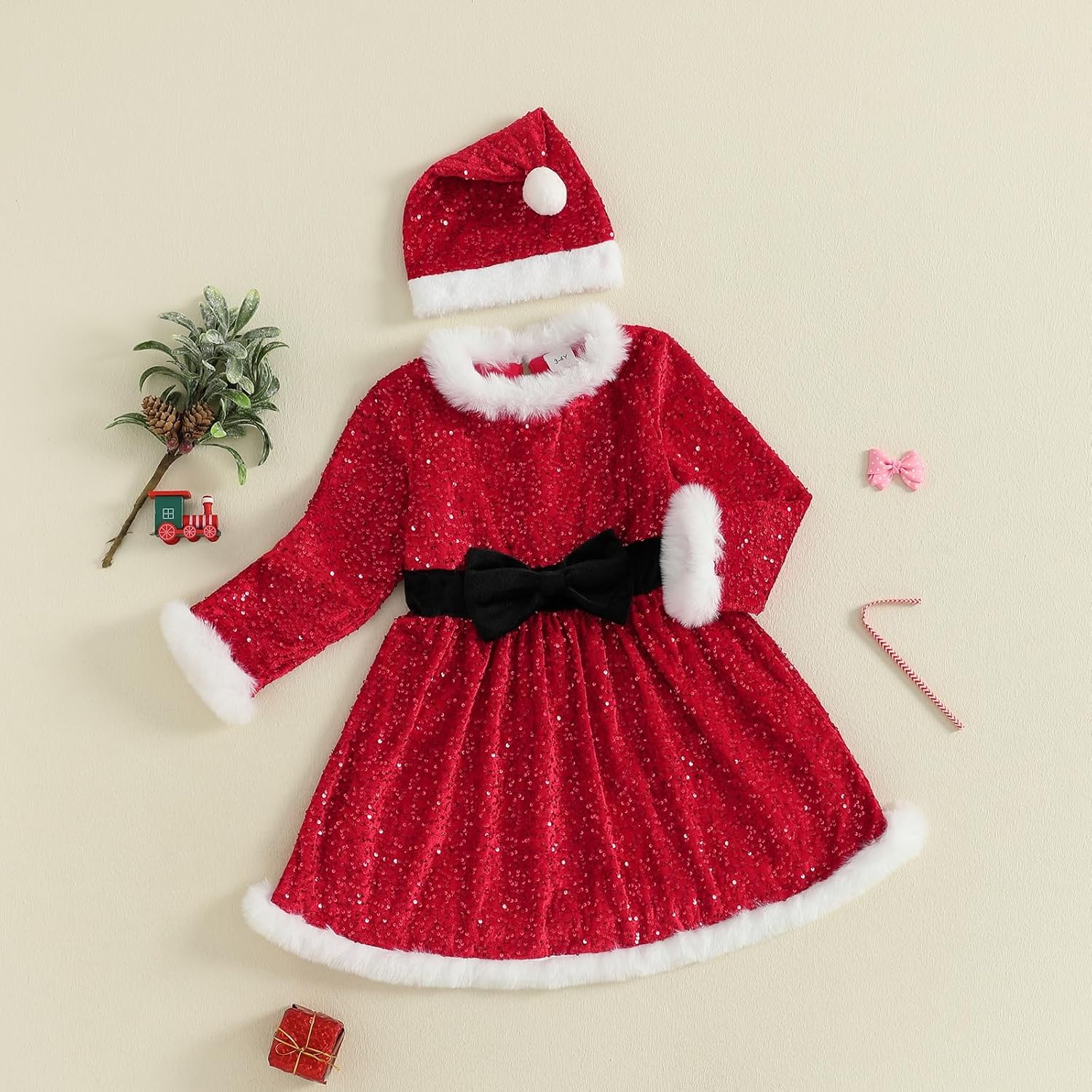 Toddler Baby Girl Christmas Outfit Santa Glitter Fur Long Sleeve A Line Dress for Party Cute Girls Christmas Dress - Image 6