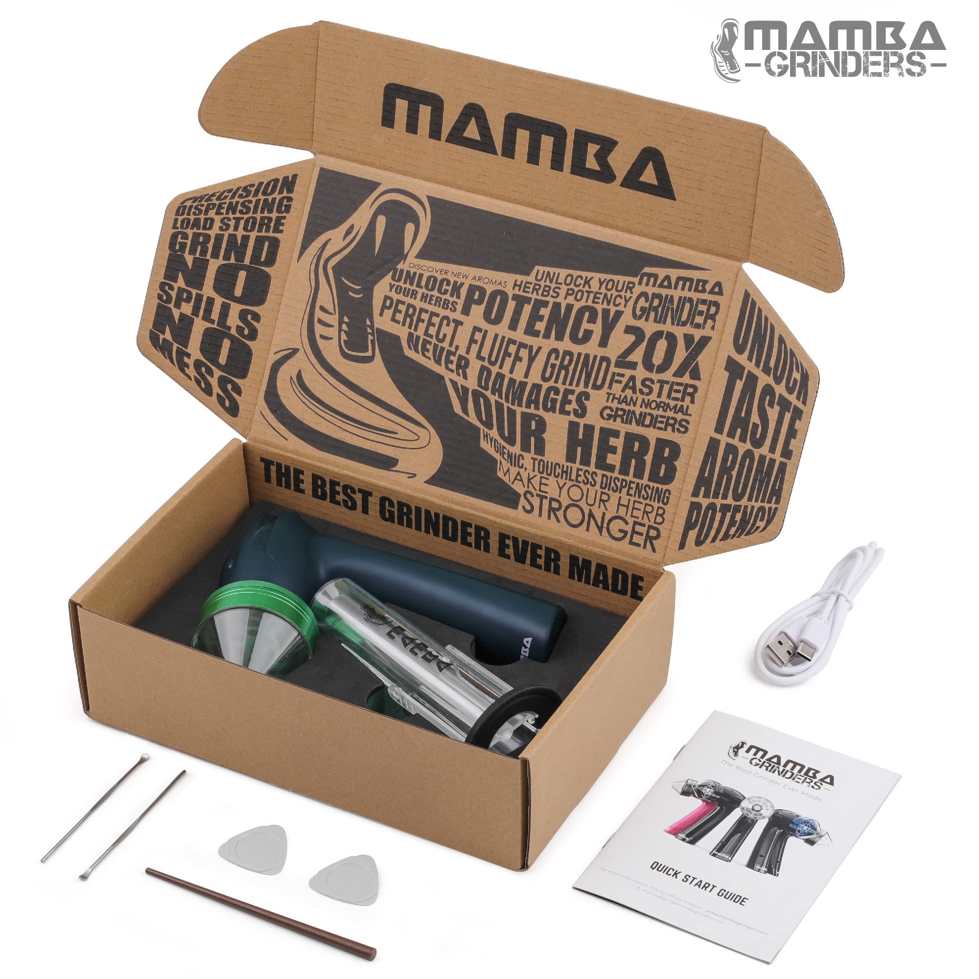 Mamba Grinder Metallgrün 2g – Elektrische Kräutermühle, USB-aufladbar, Mahlwerk aus Aluminiumlegierung, Gewürz, Pollen Crusher mit Zubehörset – Vor der Verwendung vollständig aufladen