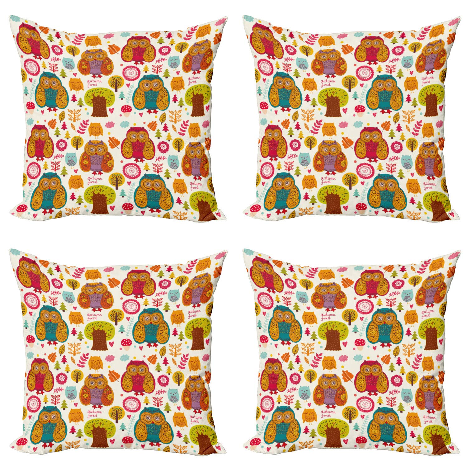Set Di 4 Federe Per Cuscini ABAKUHAUS Stile Retro – 60x60 Cm, Microfibra Stampa Digitale Fronte/retro. Design A Collage Strappato, Moderno E Unico!