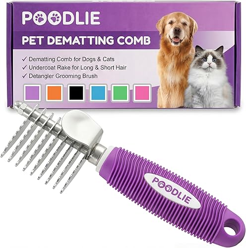 Poodle - Peine Rastrillo Desenredante para Perros y Gatos - Cuchillas Largas de Acero de Seguridad de 2.5" Peine de Metal para Desenredar Pelo del