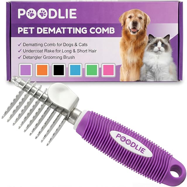 Poodle Dematting Fur Rake Comb Brush for Dogs and Cats - Long 2 5 Steel Safety Blades Metal