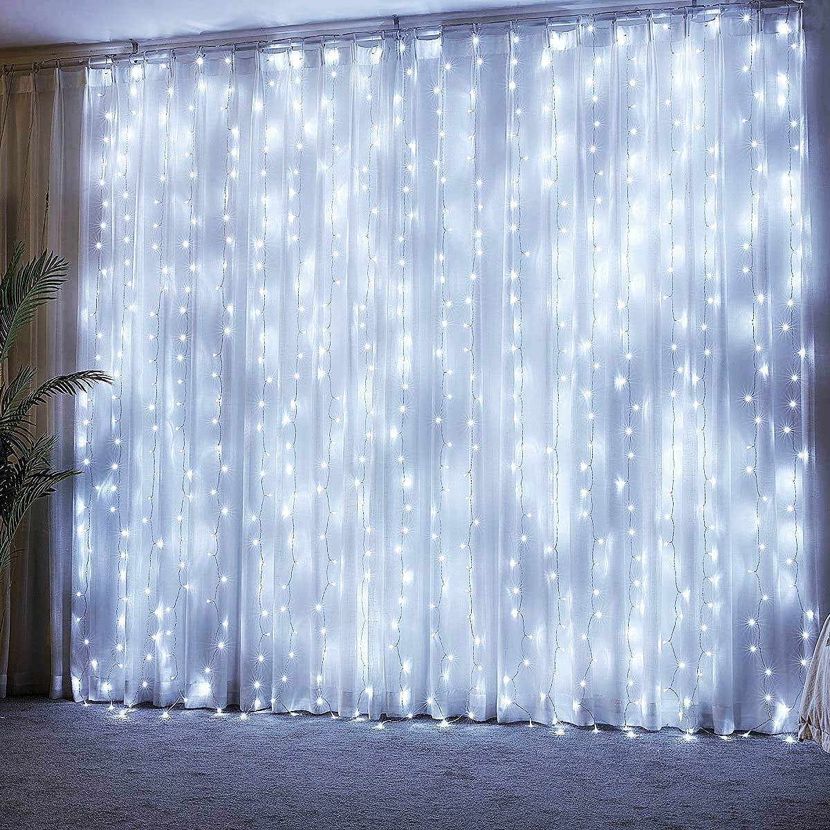 2 Pack 600 LED Curtain Lights 6m x 3m Curtain Fairy Lights Plug in, 8 Modes Waterproof Window Lights for Gazebo Wall Wedding Xmas Indoor Outdoor Decorations - White
