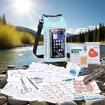 154 Pieces Waterproof First Aid Kit with Waterproof Cell Phone Pouch Roll Top Boat Emergency Kit 2-in-1 Emergency Medical Kit