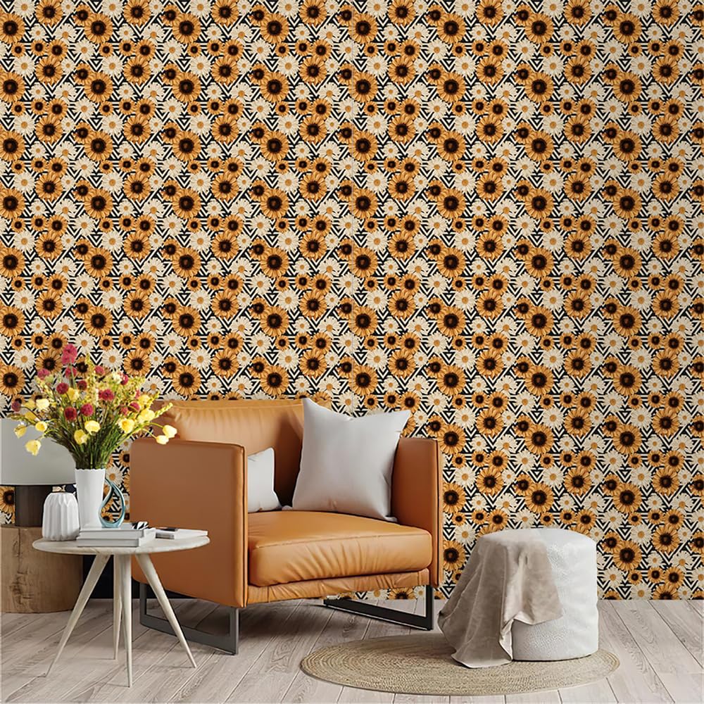 Papiers Peints 1P Autocollants Jaunes et Oranges pour Salon Moderne
