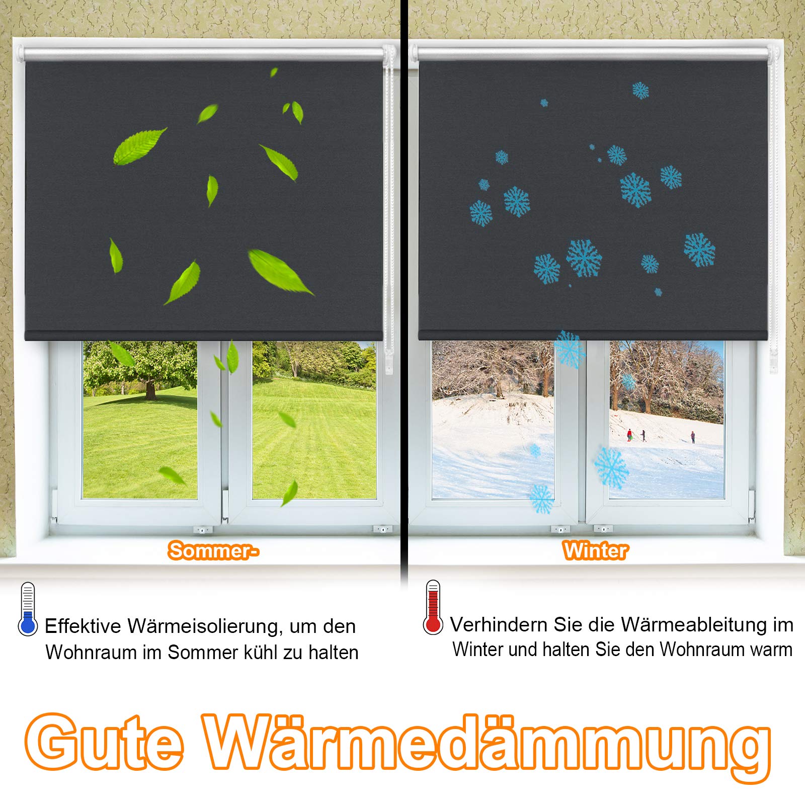 ACXIN Verdunklungsrollo ohne Bohren & mit Bohren, Verdunkelungsrollo Klemmfix, Anthrazit 90x160cm (BxH), Thermorollo Sichtschutz und Sonnenchutz, Rollos Hitzeschutz für Fenster & Tür
