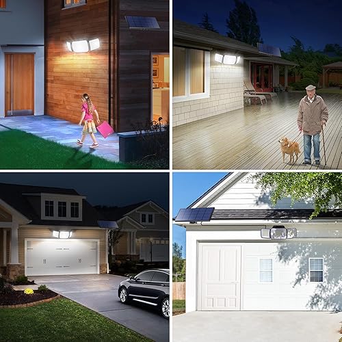 Miniatura 7 de intelamp Luces solares para exteriores, 3 cabezas de luces solares con sensor de movimiento para exteriores, impermeables IP65, panel separado