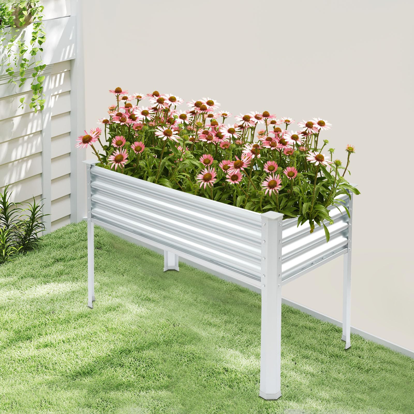 Jardinera de metal 120 x 60 x 80 cm con patas, jardinera para verduras y flores | Bancal de metal, inoxidable y estable, carga de 80 kg. Para balcón, terraza y jardín. Incluye material de montaje y guantes