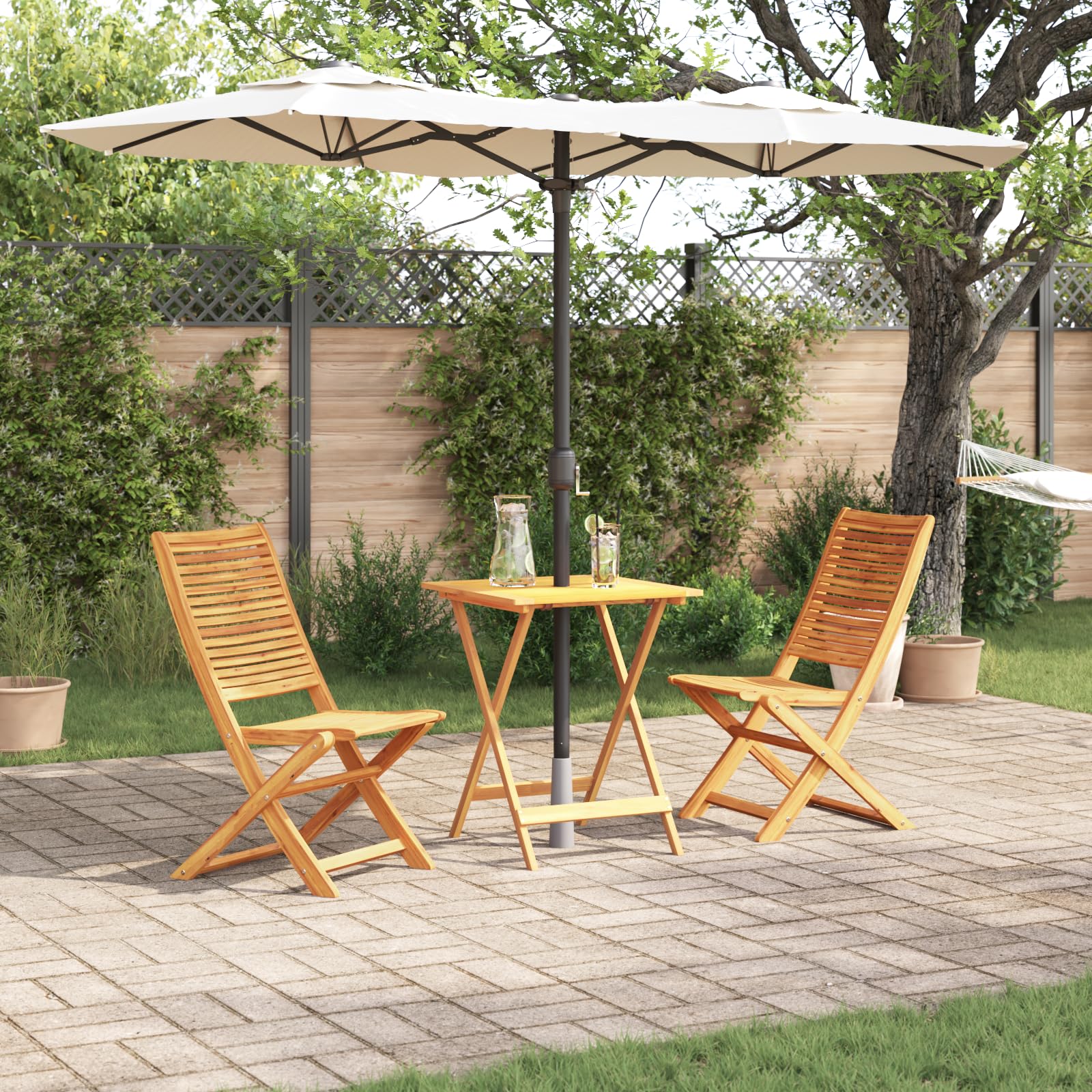 Set Bistro Pieghevole 3 Pezzi Legno Massello Acacia Tavolo e Sedie da Giardino Quadrato Marrone per Esterno Balcone Patio Design Rustico Salvaspazio