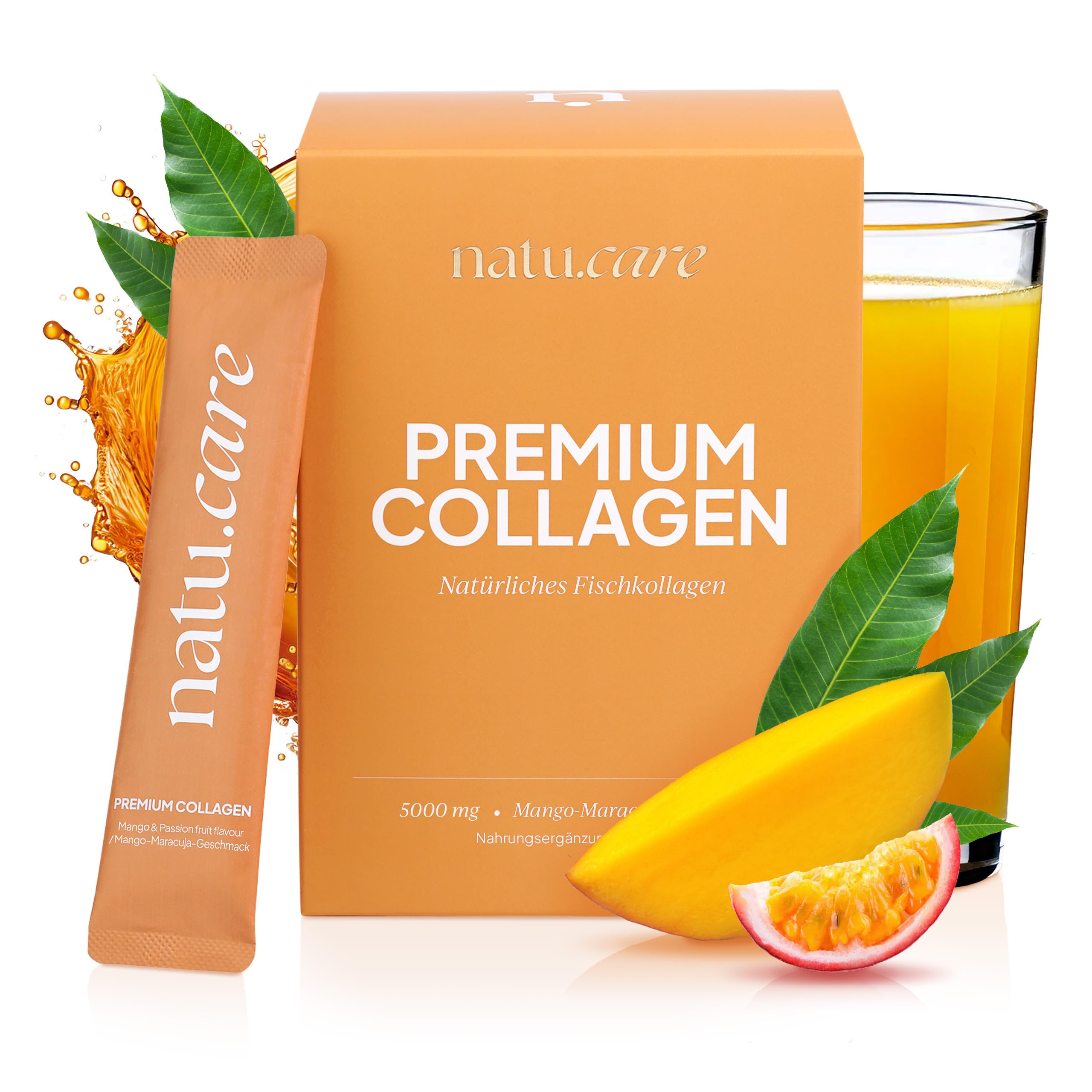 natu.care Kolagen morski Premium do picia 5000mg - Hydrolizowany kolagen typu I Seagarden 30porcji - Colagen na stawy, włosy i paznokcie -100% naturalny Smak Mango-marakuja, 216 g