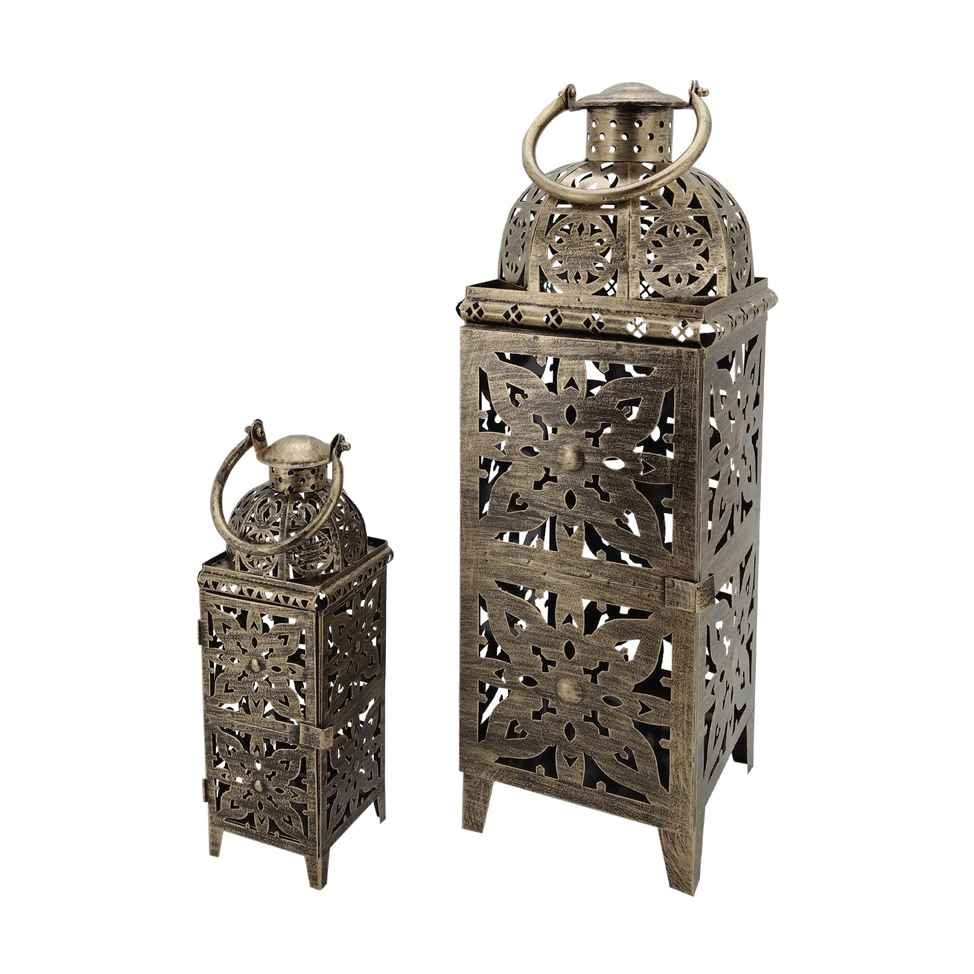 Rebecca Mobili 2 Candelabros Dorados, Set de Faroles Grandes Étnicos, Metal, para Jardín Recibidor - Dimensiones: 55,5 x 18 x 18 cm (A x AN x FON) - Art. RE6656