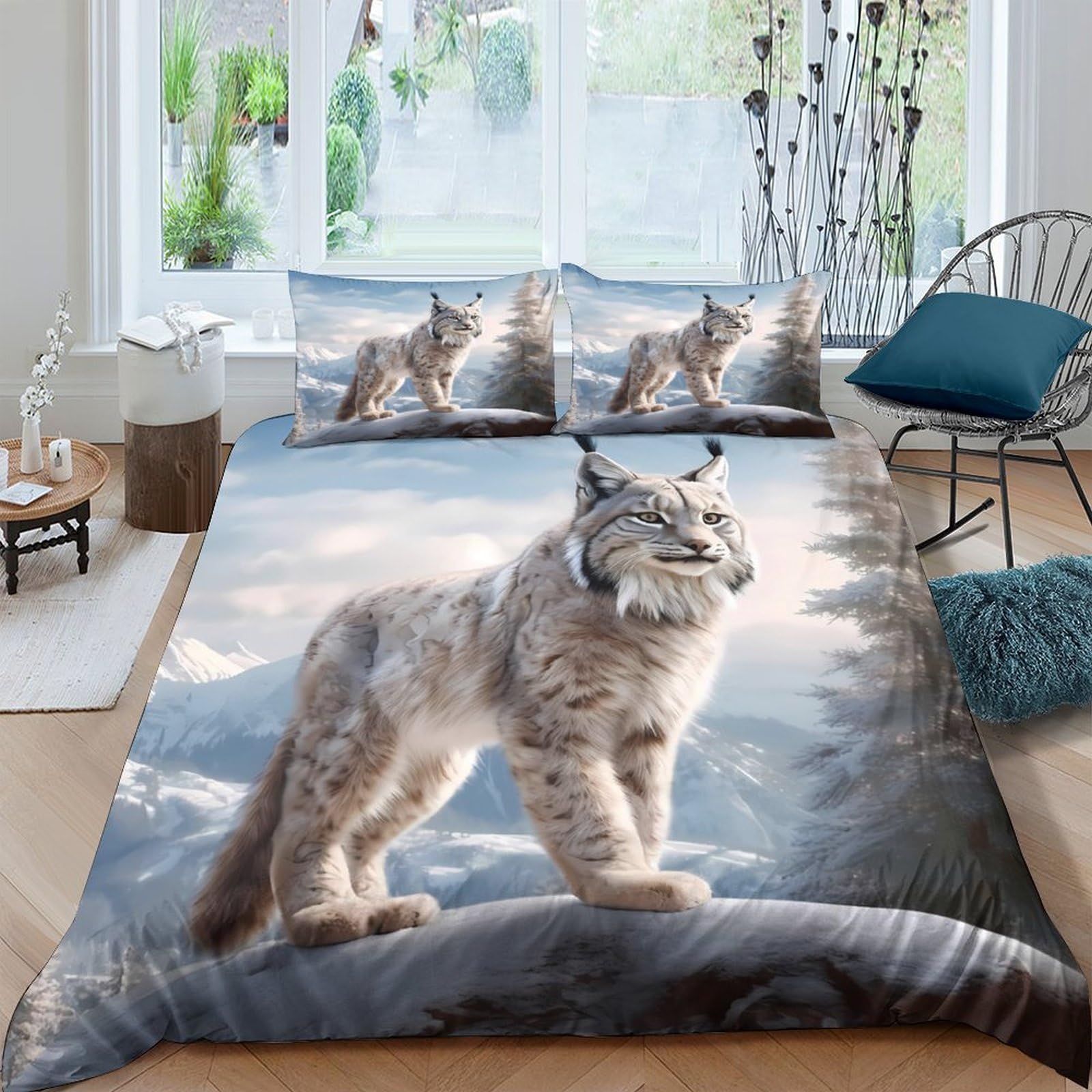 Ctjqhvkz Style-5 3D Printed Wild Lynx Fitted Sheet Microfiber Soft Animal Forest Bed Cover For Bedroom Guest Room Decoration Single（135X200cm）