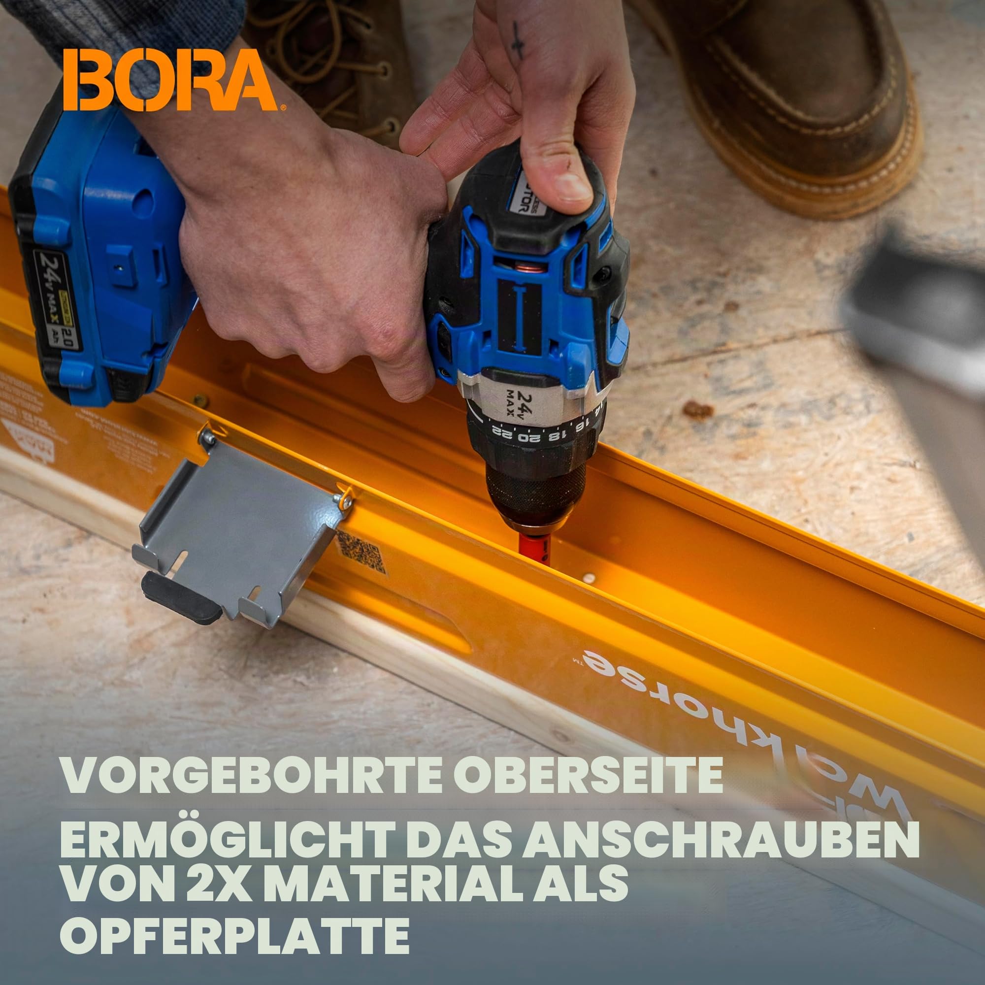 BORA Arbeitsböcke mit robustem Stahlrahmen, 500 kg Tragfähigkeit. Arbeitsbock 2er set. Unterstellblock - PM-3330T, Orange/Abendrot im Zickzackmuster (Sunset Chevron) | Sägebock 2er Set mit 2x4 Halterung & Stahlrahmen – klappbar, tragbar, für Werkbank & Ba
