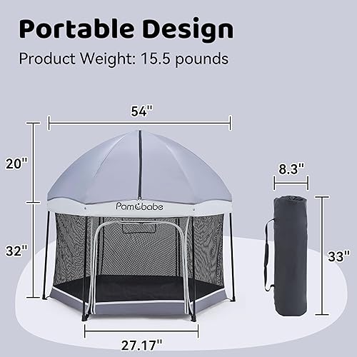 Miniatura 7 de Pamo Babe Corralito para bebés con toldo de protección solar, patio de juegos para interiores y exteriores para bebés y niños pequeños, tienda de