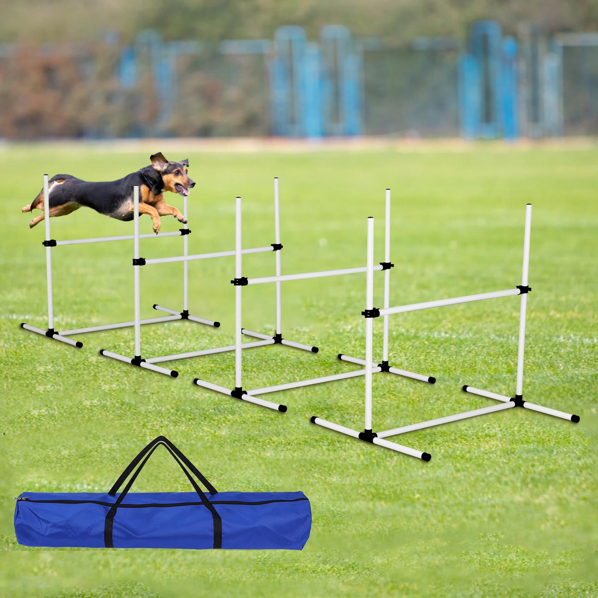 anwickjeff 4 Pack Dog Agility Jumps with Carry Bag Exercise,Dog Jumping Hurdles Adjustable Height Jump Bars,for Indoor Outdoor Dog Agility Course Game