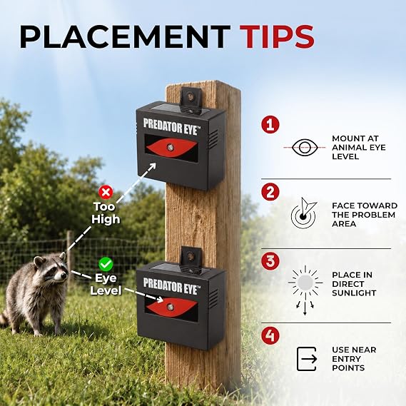 ASPECTEK Predator Eye Solar Animal Deterrent - 2 Pack, Flashing Red Light Repeller to Help Scare Coyotes, Deer, Raccoons, Skunks and Foxes, Outdoor Pest Control for Garden, Yard, Farm and Coop