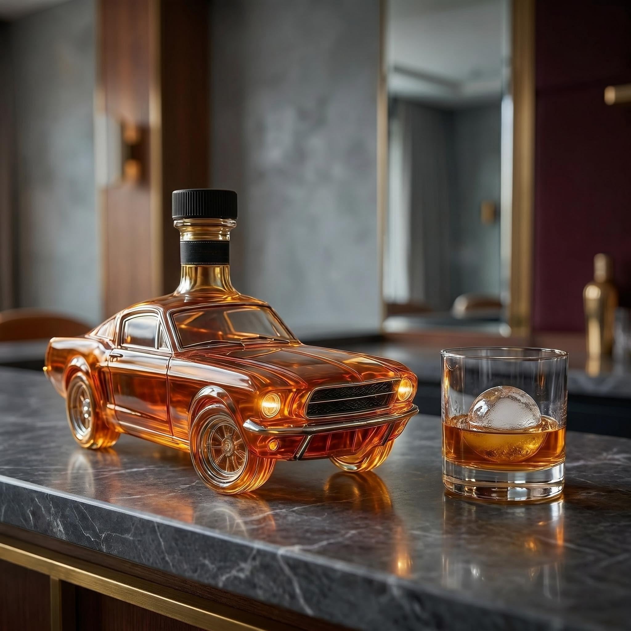 Carafe à whisky en forme de voiture de 300 ml – Bouteille en verre soufflée à la main en forme de voiture de sport 3D, distributeur de whisky unique, cadeau créatif pour homme, décoration de