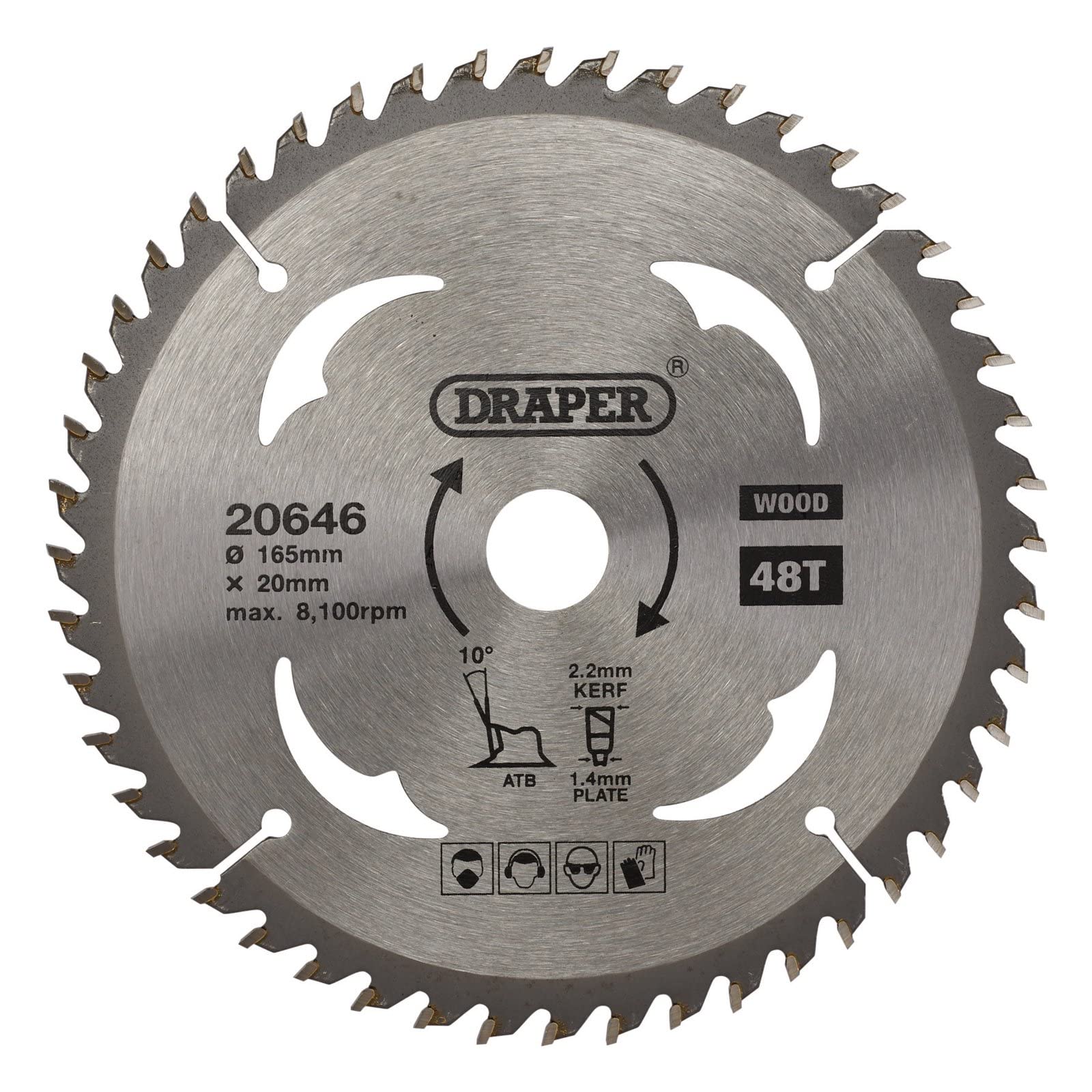 Draper 20646 Tct Circular Saw Blade For Wood 165 X 20Mm 48T Each 1