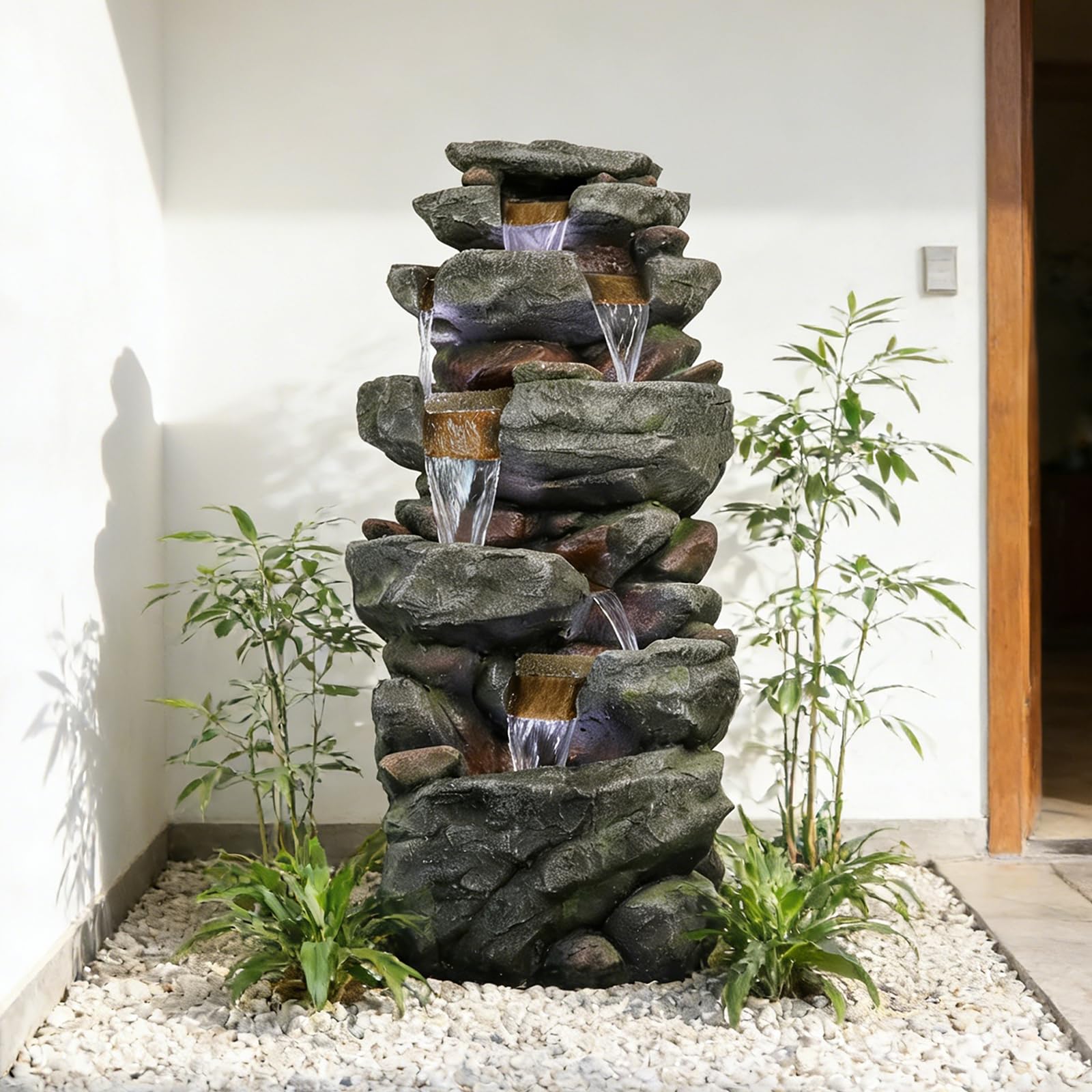 Naturefalls 40.55 6-Tier Rock Fountain with LED Lights
