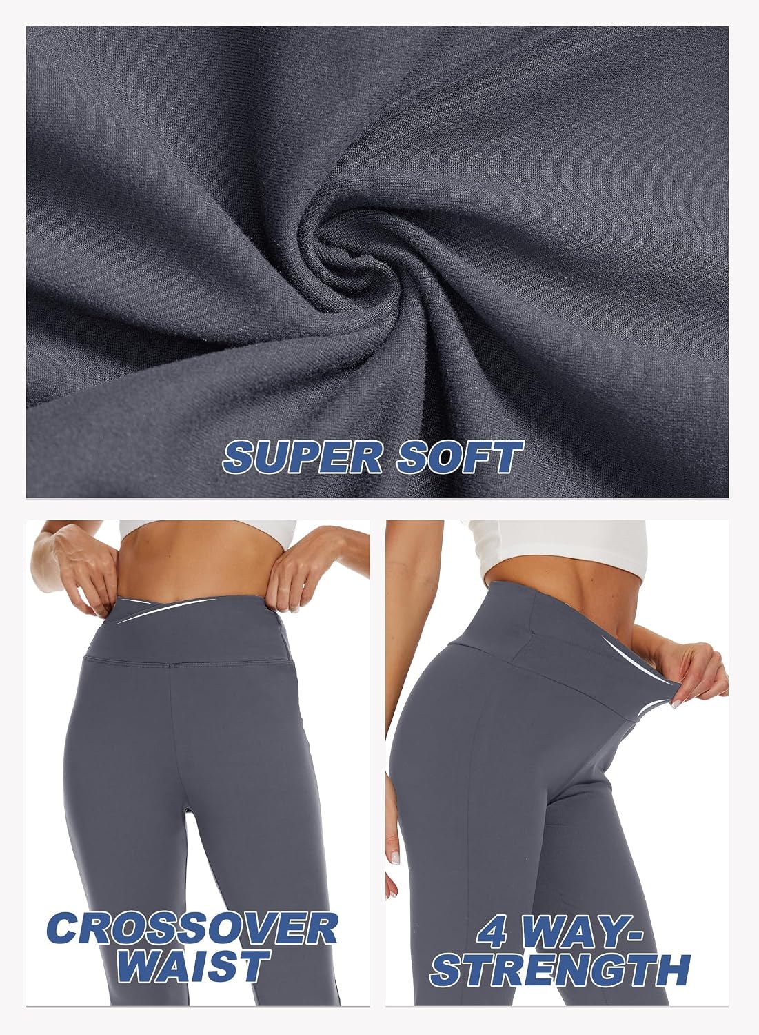 YOLIX Flare Leggings for Women with Pockets - Crossover High Waisted Black Flared Leggings for Yoga Gym Workout