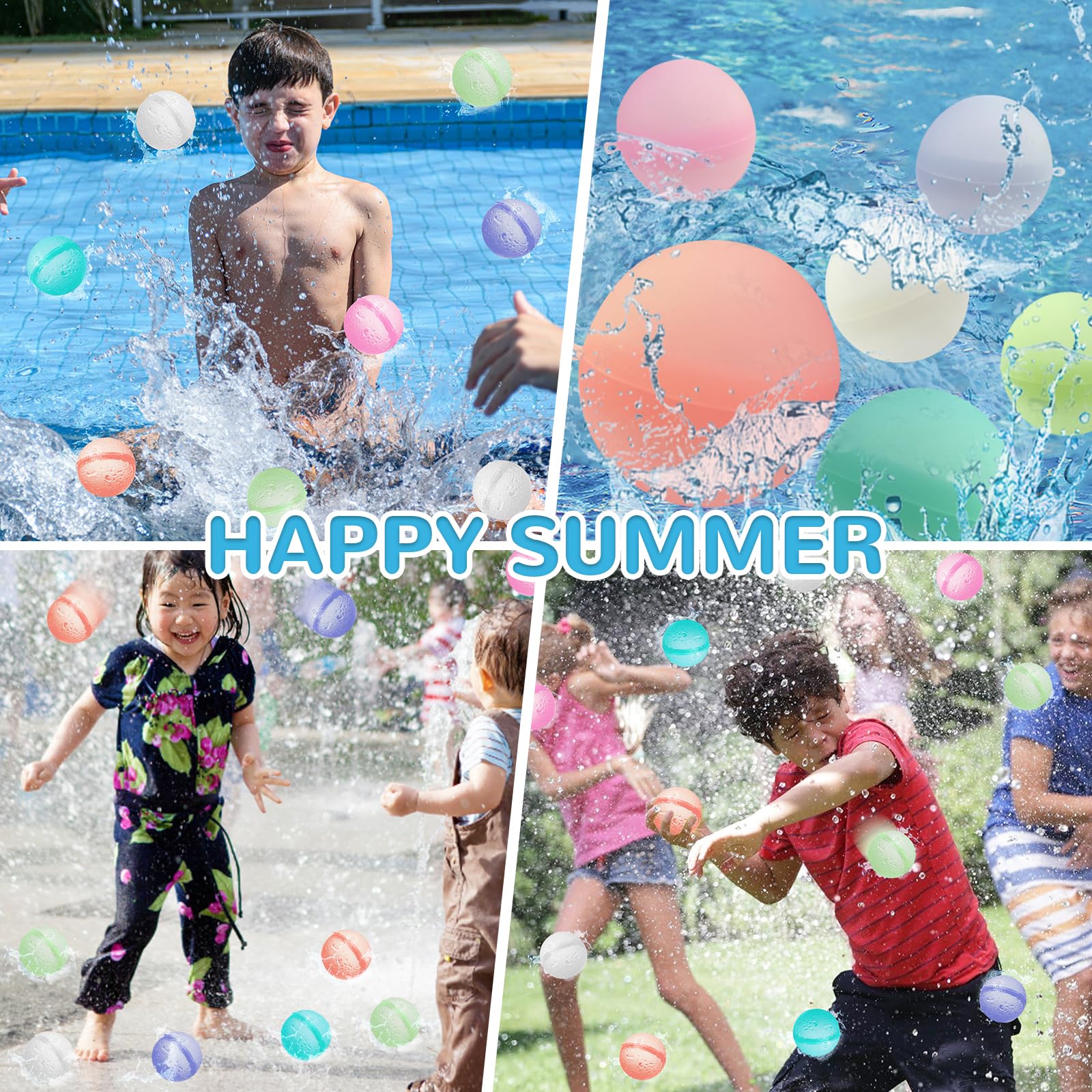 6 Globos de Agua Reutilizables, Globos de Agua Silicona, Pelotas de Agua Reutilizables con Bolsa de Malla, Juguetes Acuáticos para Niños, Adultos, Playa, Fiesta en la Piscina, Parque Acuático