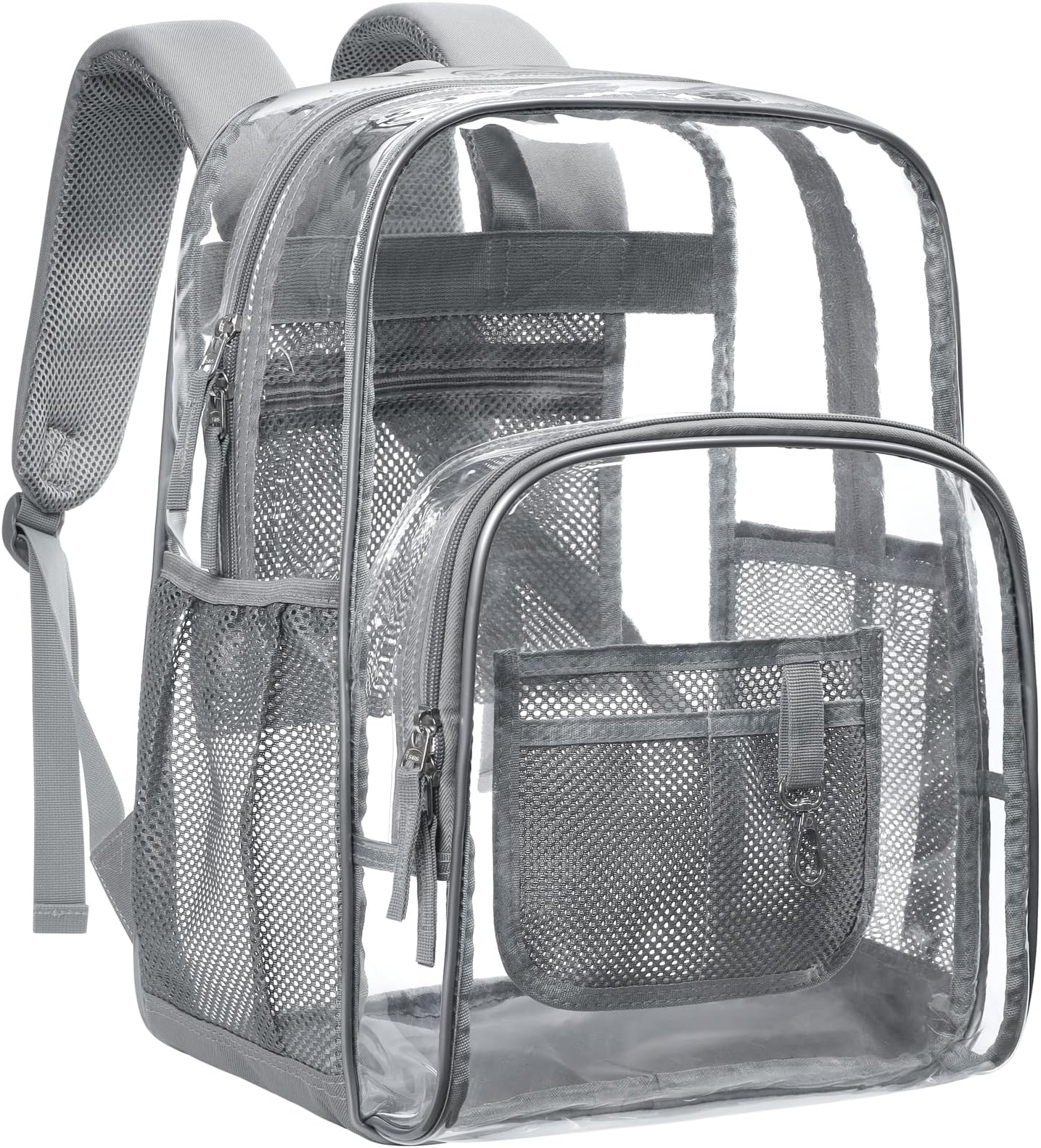 Clear Backpack - 17 inch Large Clear Backpacks for School, Heavy Duty Clear Bookbag for Student Boys and Girls, Transparent PVC See Through Backpack for College Work, Grey (for age 12 above)