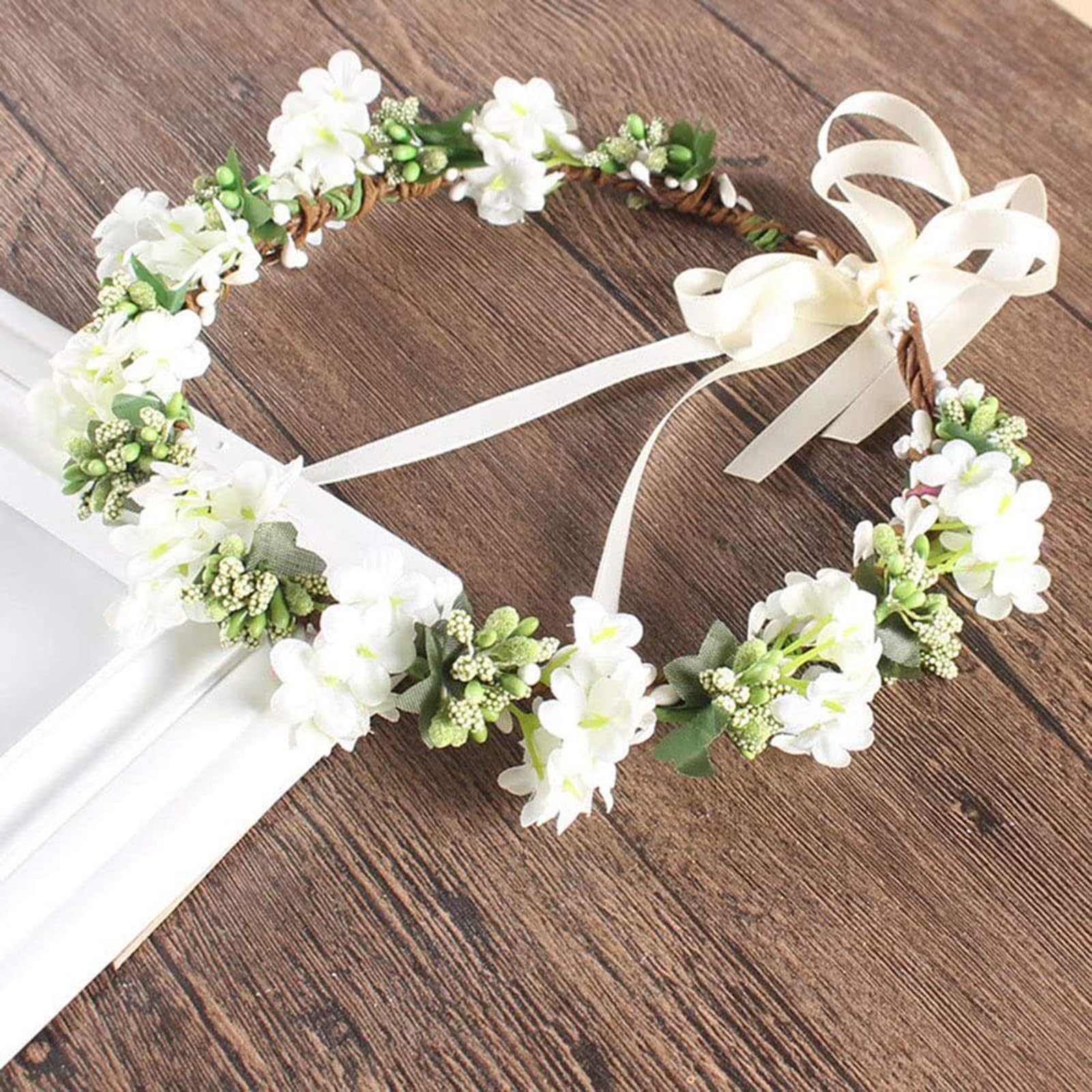 Ghirlanda Floreale Boho Per Capelli – Corona Di Fiori Con Nastro Regolabile – Accessorio Per Sposa, Matrimonio, Festa, Spiaggia - 4
