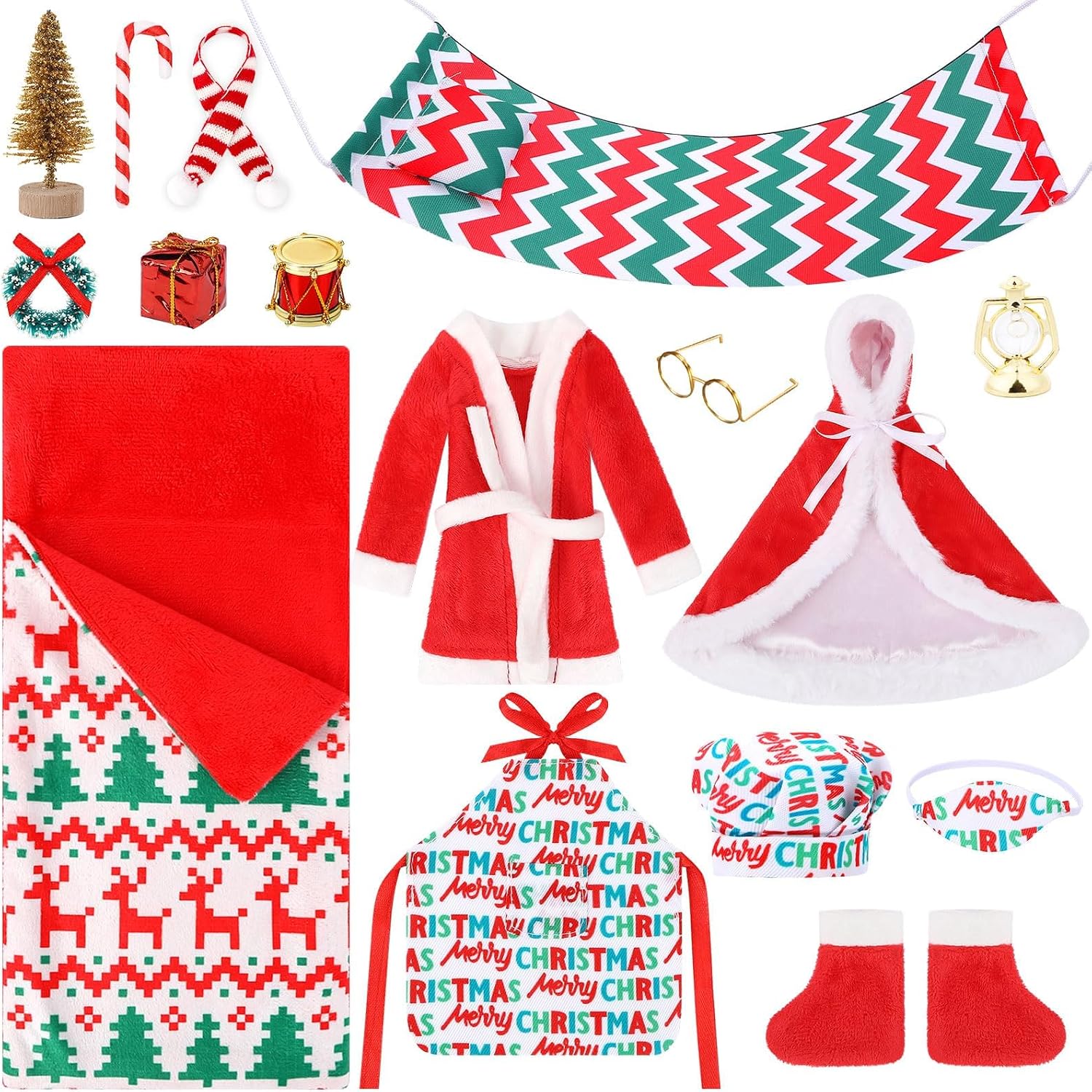 UPINS 16Pcs Christmas Elf Doll Accessories Clothes for Doll Decorations 
