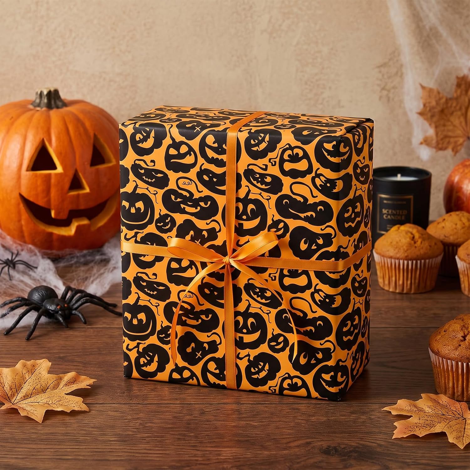 RUSPEPA Reversible Halloween Large Wrapping Paper, Jumbo Roll, Black Spider Web and Orange Ghost Design Gift Wrap Paper for Halloween Party, Trick or Treat, Birthday, Holiday, 30 Inches X 32.8 Feet image 3