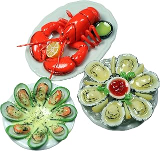 3 Seafood Oyster, Mussel and Giant Lobster Miniature Food, Realistic, White, 6 Scale, Medium, Dollhouse Decor, Clay & Ceramic, Adult, Teen, Young Adult