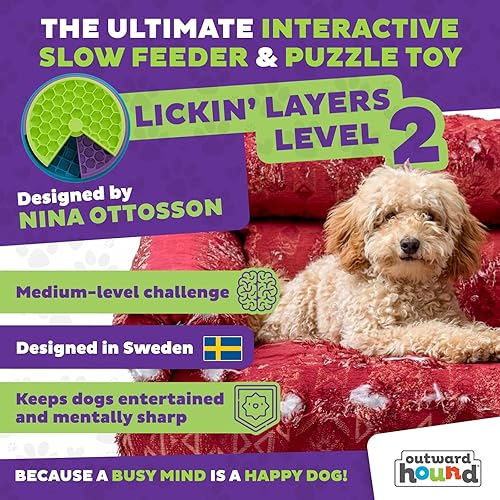 Miniatura 2 de Outward Hound by Nina Ottosson Lickin' Layers Comedero de rompecabezas para perros, juguete de enriquecimiento de nivel 2, multicolor