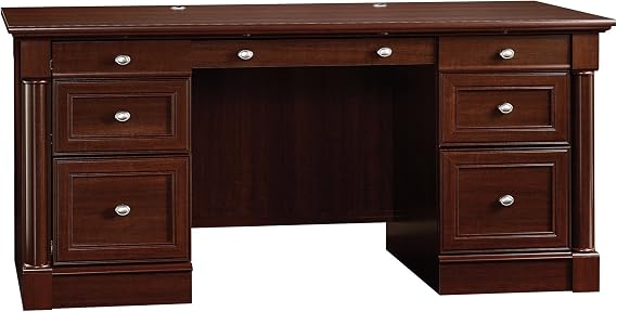 Sauder Palladia Office Desk with Drawers, Executive Desk with File Cabinet Storage, Cable Management, Keyboard Tray, in Select Cherry Finish