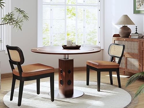 Juego de 2 sillas de comedor de ratán de granja, sillas modernas de madera para cocina y comedor con respaldo de caña, cómodo asiento tapizado de