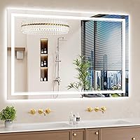 Vista 33 de Espejo de baño LED de 22 x 30 pulgadas con luces, antiniebla, retroiluminado + luz frontal, regulable, espejo de tocador LED para pared, espejo