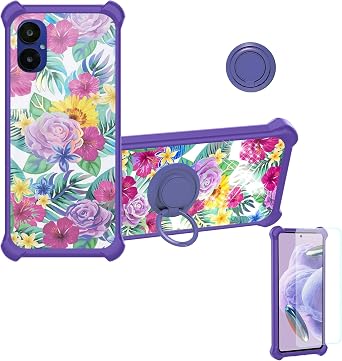 jioeuinly Nuu A15 Case Compatible with Nuu Mobile A15 Phone Case Cover [with Tempered Glass Screen Protector][Hard PC + Soft Silicone][Ring Support] [Colorful Reflect Light] IMDZ-HUA1