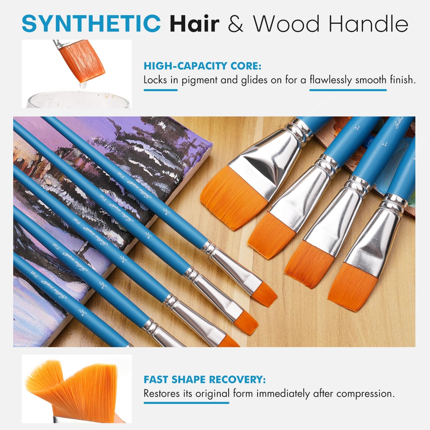 Flat Paint Brushes for Acrylic Painting, Golden Maple 18 PCS Paint Brushes for Acrylic Painting Oil Watercolor & Canvas, Incluing 3pcs 1.5inch, 5pcs 1inch, 10pcs 1 inch Flat Brushes