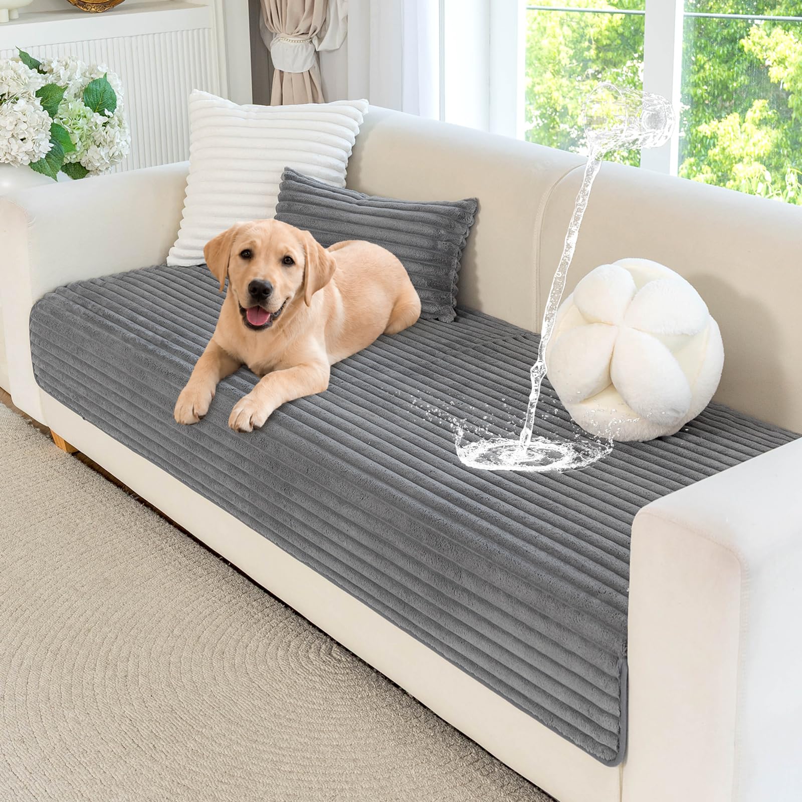 Royhom Housse de Canapé, Protege Canape Impermeable, Housse Canape d'angle, Doux Couverture pour Canapé, Tapis, Rebord de Fenêtre (Gris, 90 x 180 cm)