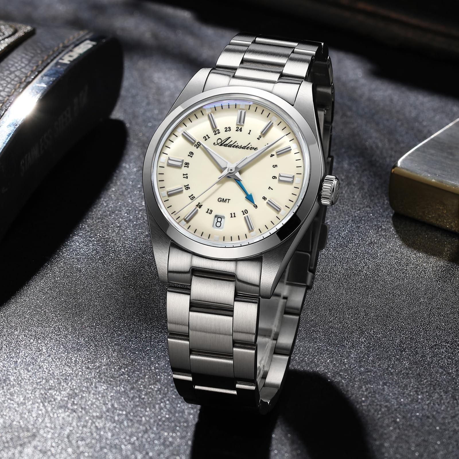 ADDIESDIVE 36 mm kleines Zifferblatt GMT Herrenuhr Diver wasserdicht 100 m Ronda 515-24H Edelstahl