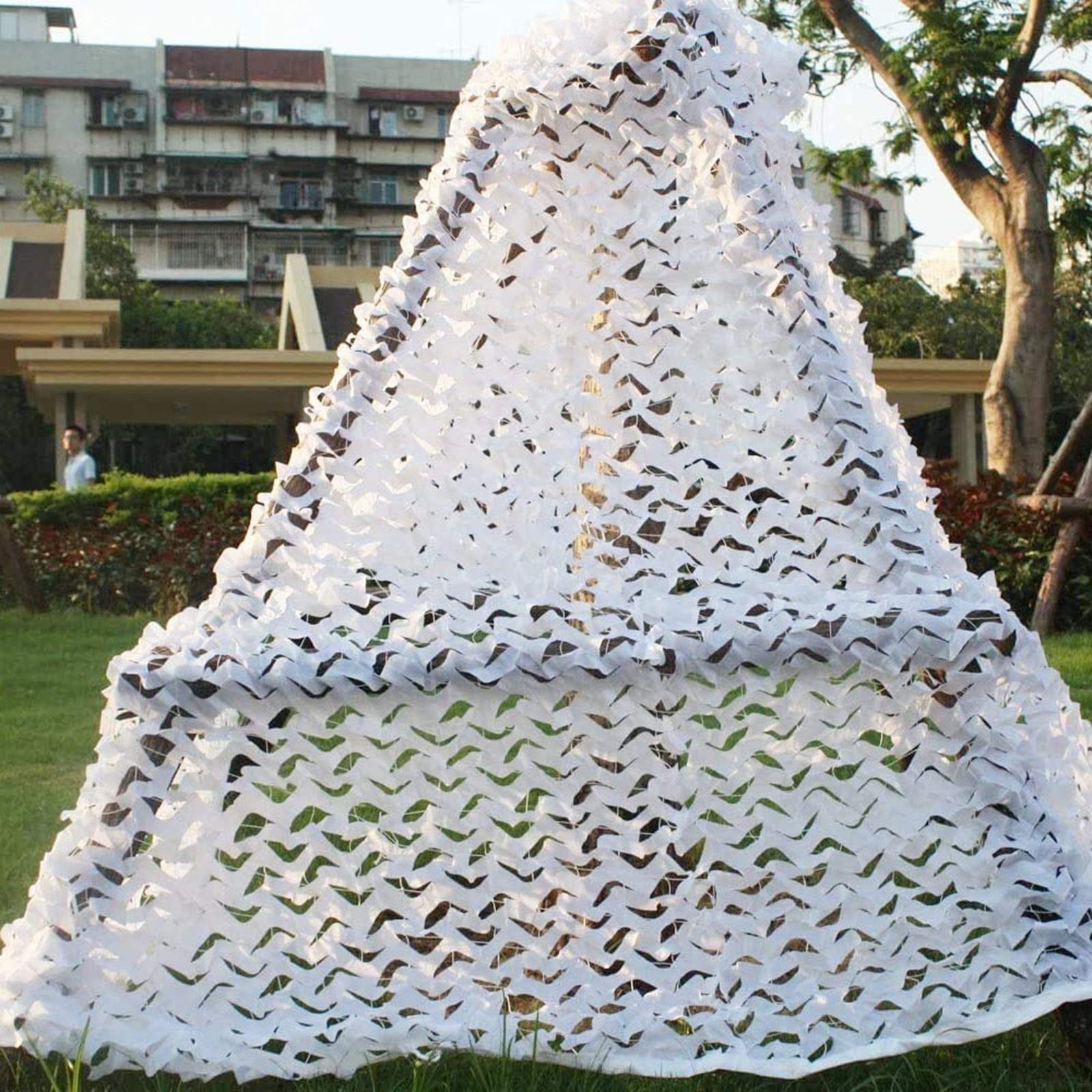 CANEVE Red De Camuflaje para Exteriores 3x3m,Red De Camuflaje Blanca,Camouflage Net,Tela De Sombra Oxford Duradera,Red De Sombra De Caza,Fotografía De Observación De Aves(Size:6mX10m)