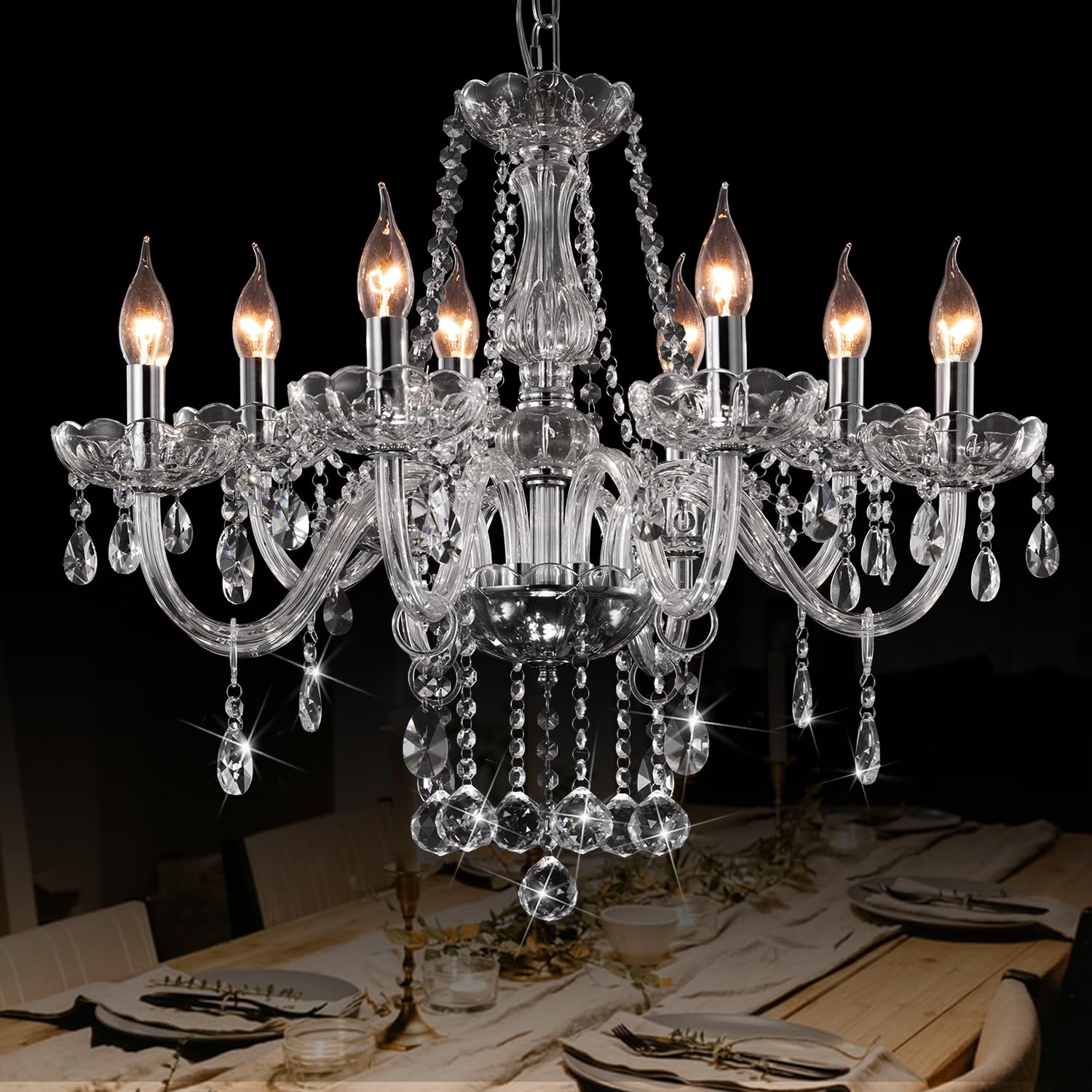 Crystal Chandeliers Candle Chandeliers Contemporary Elegant 8 Lights Dining Room Light Fixture LED Chandeliers Pendant Celing Lamp for Living Room,
