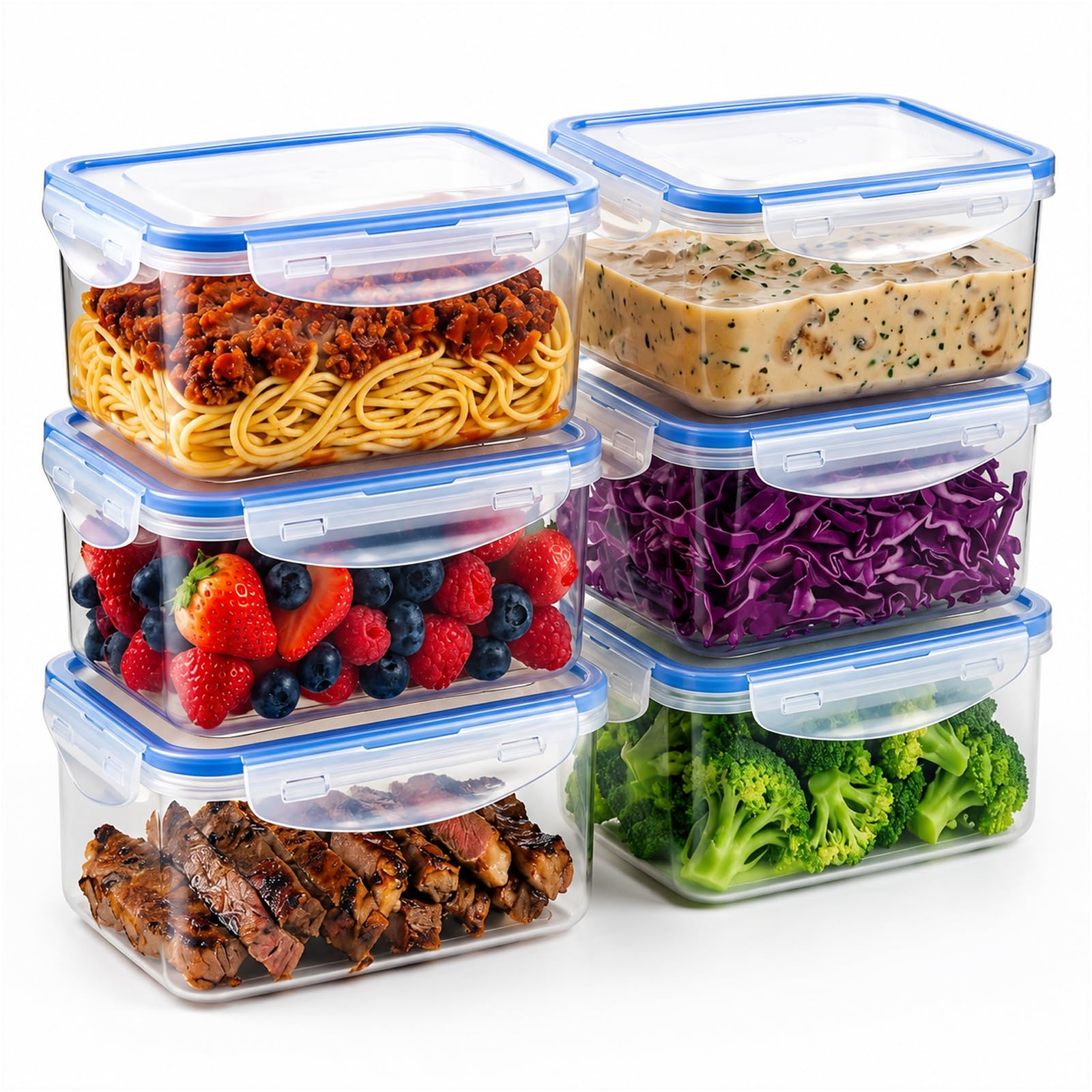 FERNVALE 6 Pack 1L Food Storage Containers with Lids Airtight, Plastic Meal Prep Containers Reusable, BPA-Free Lunch Box for Soup Salad Fruit, Microwave Freezer & Dishwasher Safe, Fridge Organisers
