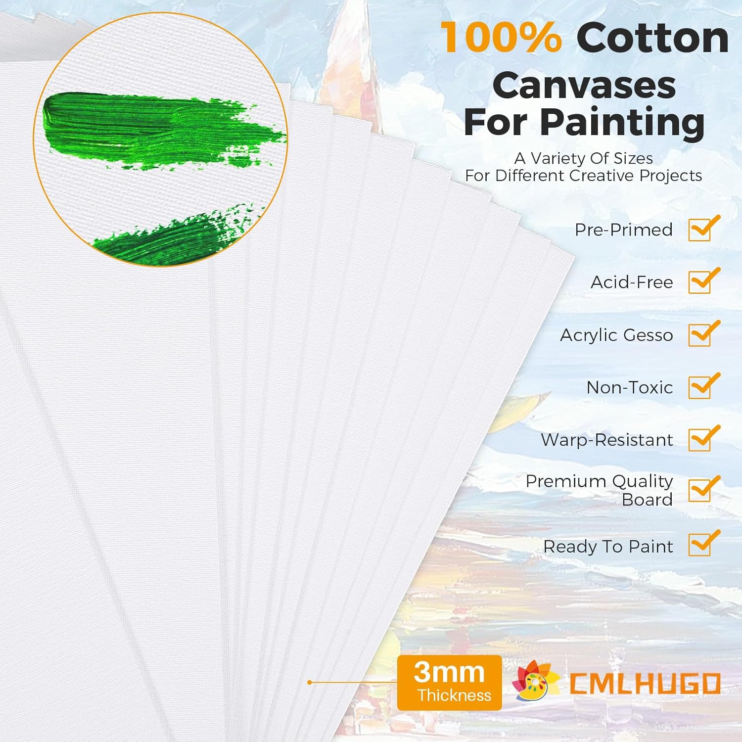 24 Packs 11x14 Blank Boards for Painting Kids, Art Canvases for Painting,Primed Acid-Free 100% Cotton Canvas Panels for Acrylic Oil Watercolor - Image 2