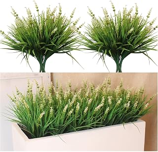 ALYPTUS 12 Bundles Artificial Monkey Grass - UV-Resistant Faux White Flowers for Outdoor Planters, Patios & Gardens