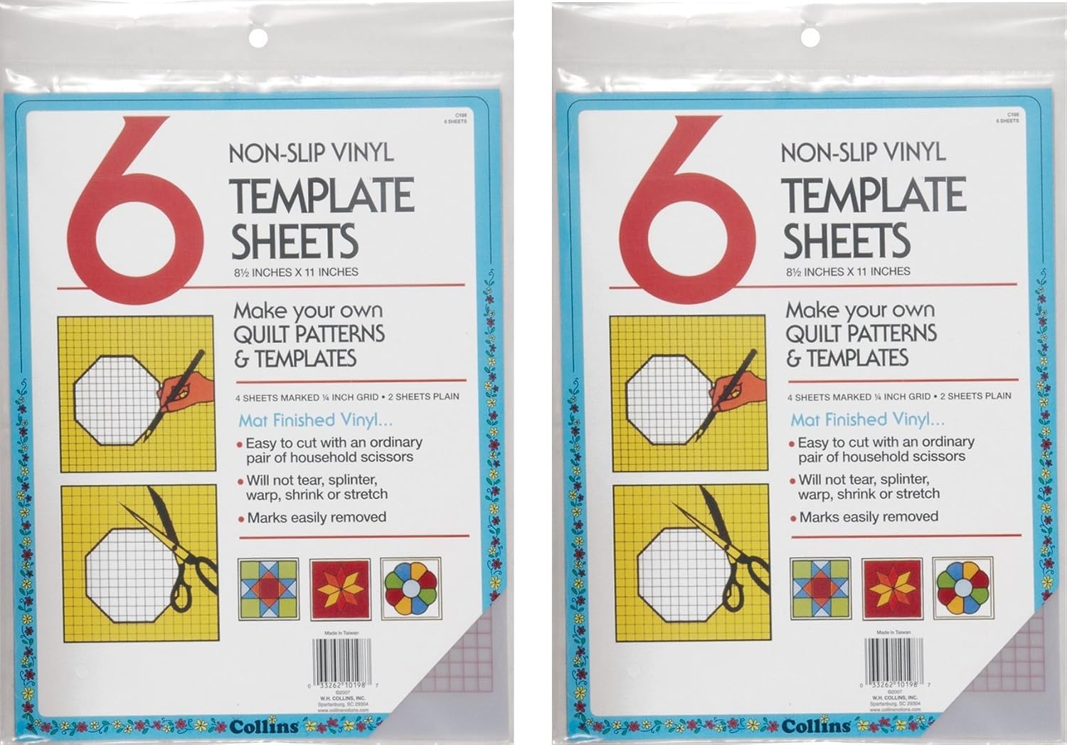 Collins COL198 6 Count Non Slip Vinyl Template Sheet, 8.5 x 11" (2 Pack)