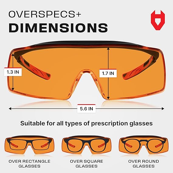 NoCry ANSI Z87.1 Blue Light Filter Safety Glasses for Glasses Wearers and Non-Glasses Wearers 100% UV Protection Orange Scratch-Resistant Anti-Fog Glasses; Blue Light Filter Glasses for Women and Men
