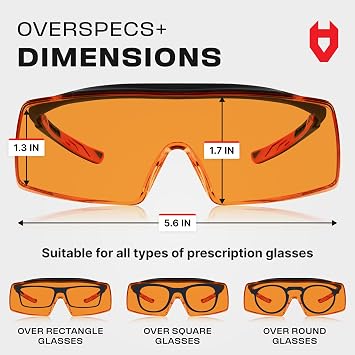 NoCry ANSI Z87.1 Blue Light Filter Safety Glasses for Glasses Wearers and Non-Glasses Wearers 100% UV Protection Orange Scratch-Resistant Anti-Fog Glasses; Blue Light Filter Glasses for Women and Men