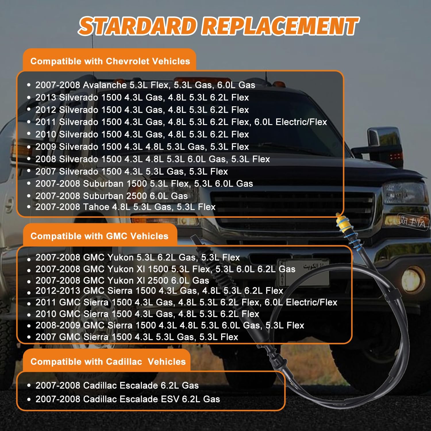 20787606 Lower Automatic Transmission Shift Cable Compatible With Escalade/Escalade ESV 2007-2008,for Silverado 1500 2007-2013,for Suburban/Tahoe 2007-2008