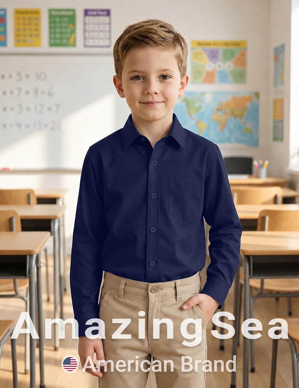 Long Sleeve Boys Dress Shirts, Boys Button Up Shirt Wrinkle-Free for Formal & Casual (Not Tie)