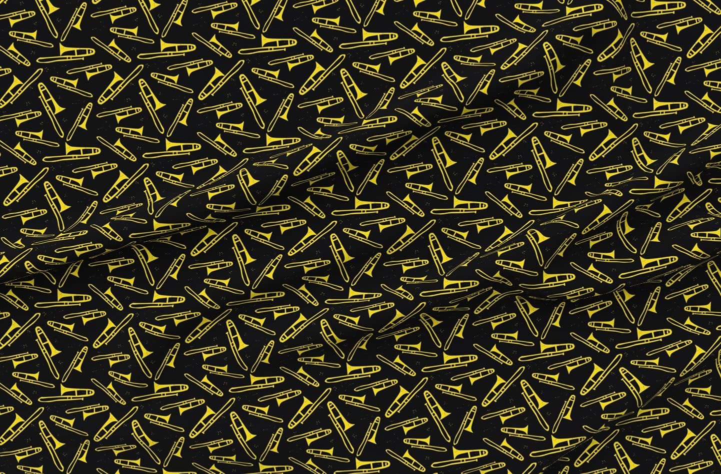 Spoonflower Fabric - Trombone Music Instruments Band Brass Black Printed on Petal Signature Cotton Fabric by The Yard - Sewing Quilting Apparel Crafts Decor